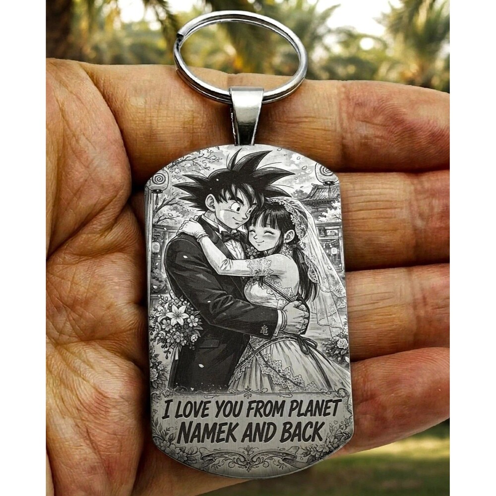 Dragon Ball Z Super Goki Chichi Lover Anime Art Stainless Keychain Sweet Comic